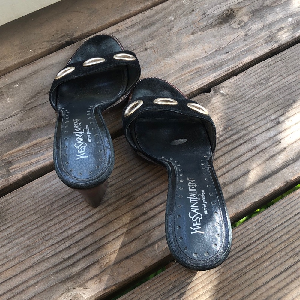 Vintage Yves Saint Laurent suede shoes, wood heels